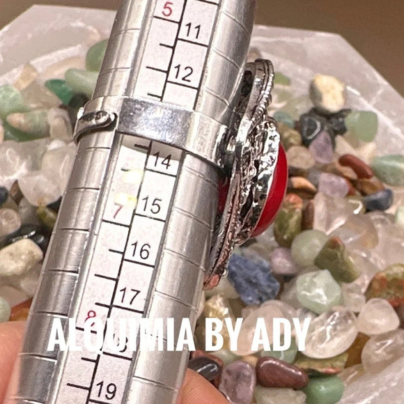 Red coral adjustable silver Victorian ring/Protection and wealth - Picture 3 of 3